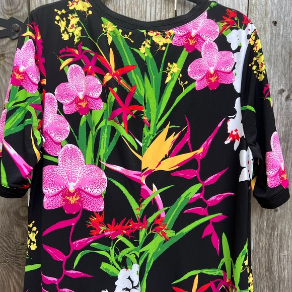 G.I.L.I. Floral Slit Tropical Black Pink Maxi Shift Dress Women’s XL - Picture 12 of 13